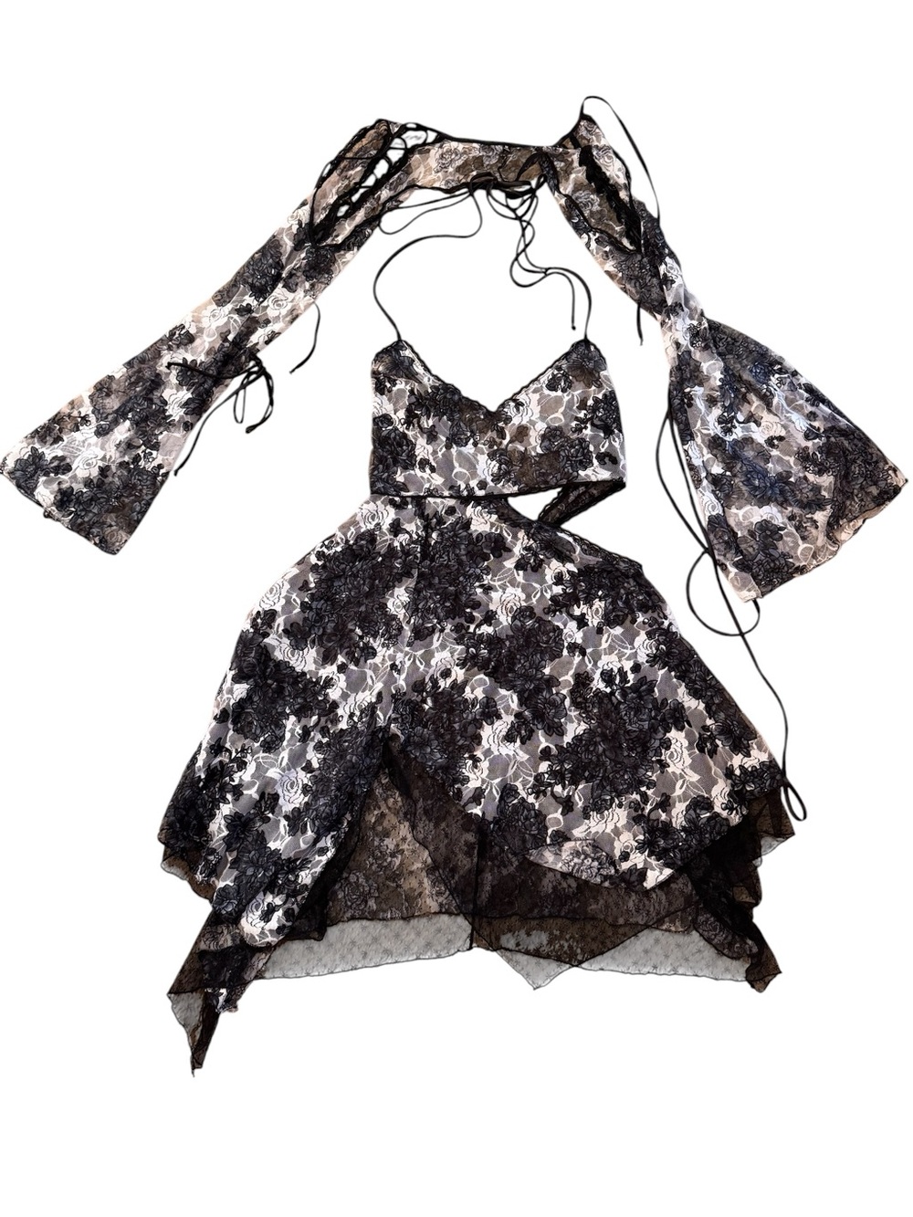 Current Mood FairyDust Chronicles Lace Dress Shrug Set Med Floral Blue White